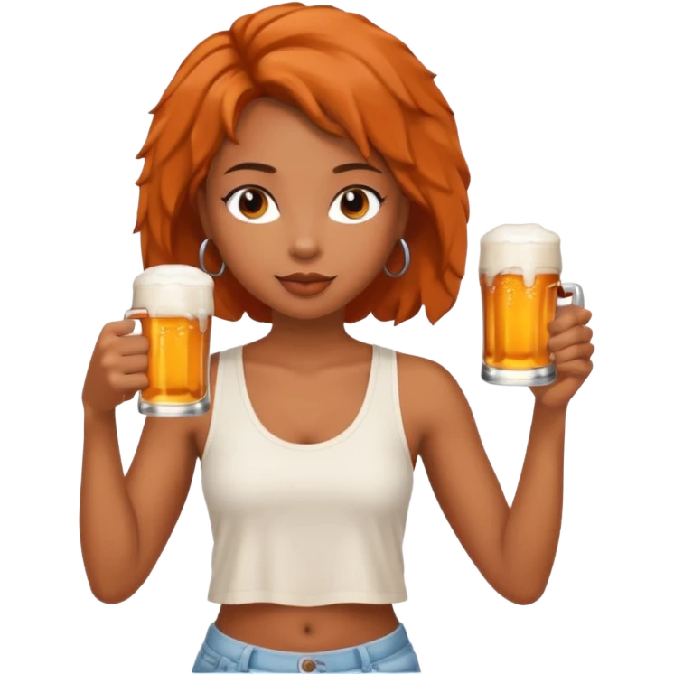 Hot wife in tank top and big boobs young African american, like picture three but put a beer in her hand and white top with orange shorts. Make boobs bigger emoji