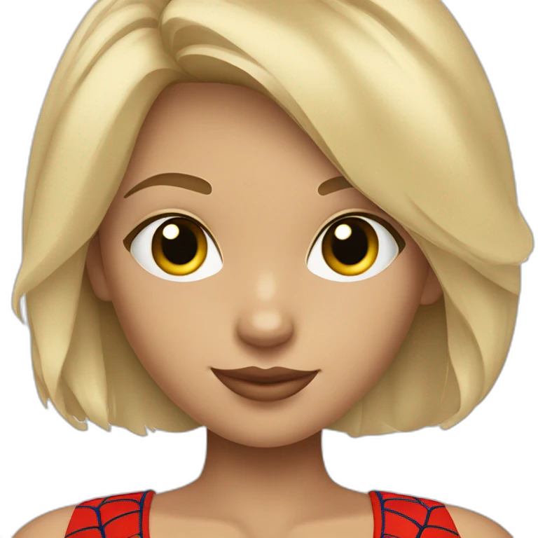 tanned blonde girl with bobbed hair and bleu eyes with spider man mask emoji