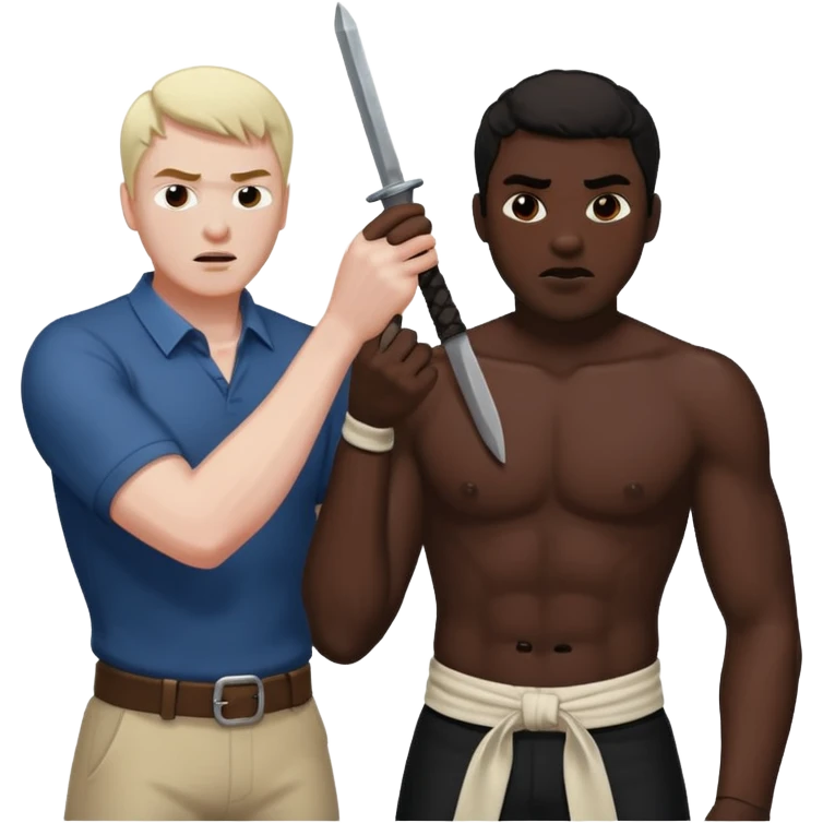 A white guy whipping a black guy emoji