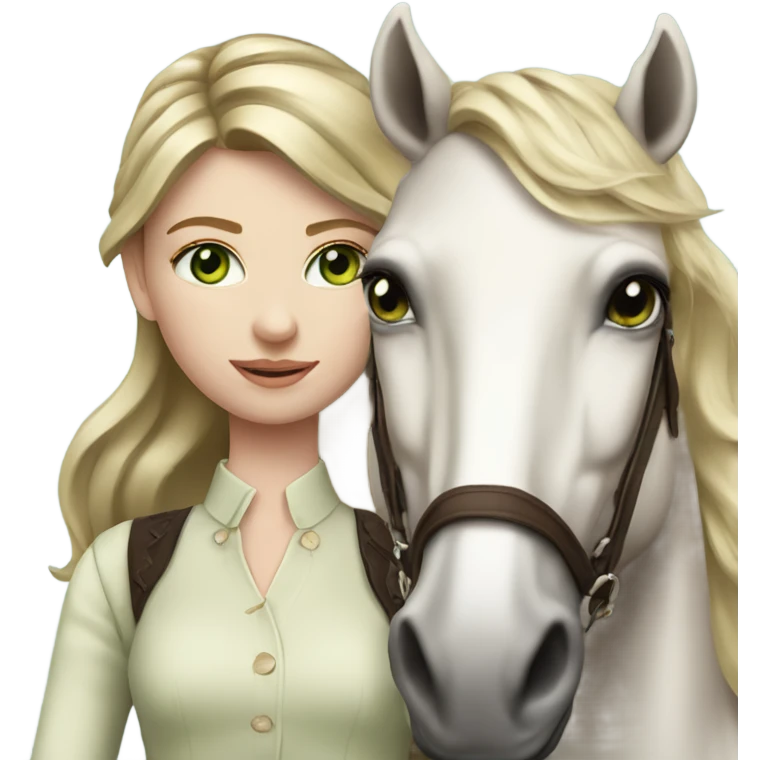 Girl high end clothes green eyes riding a horse pale skin emoji