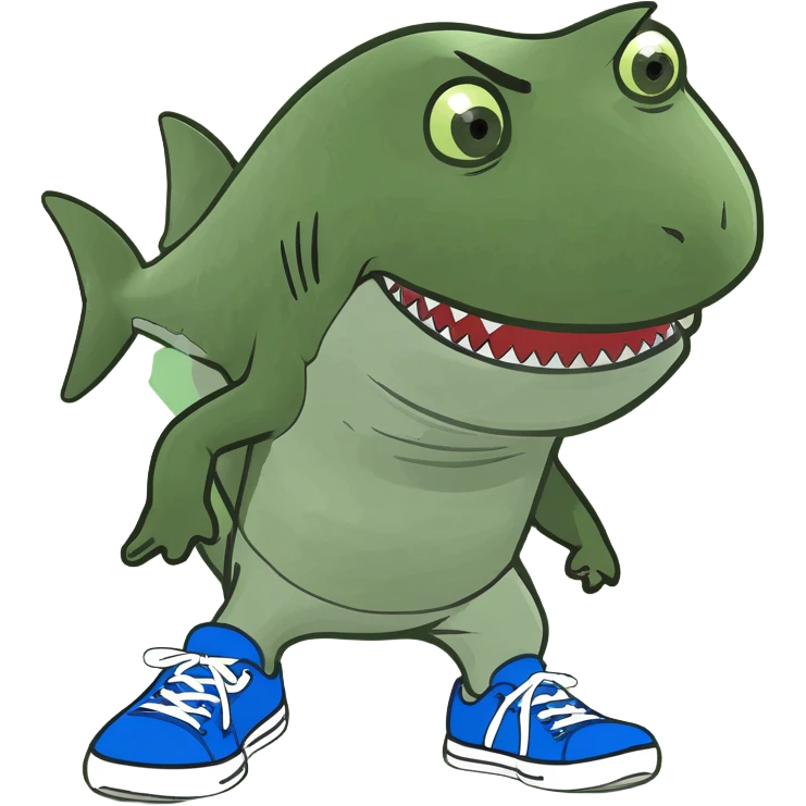 Un tiburón con dos piernas y zapatillas azules emoji