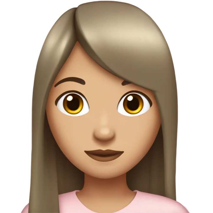 olive skin girl, with long brown hair and a straight fringe wearing pale pink clothes emoji