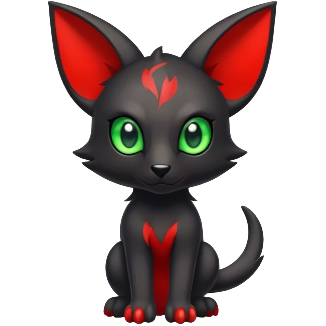 Cute cool black red animal hybrid Fakemon full body, green eyes,  emoji