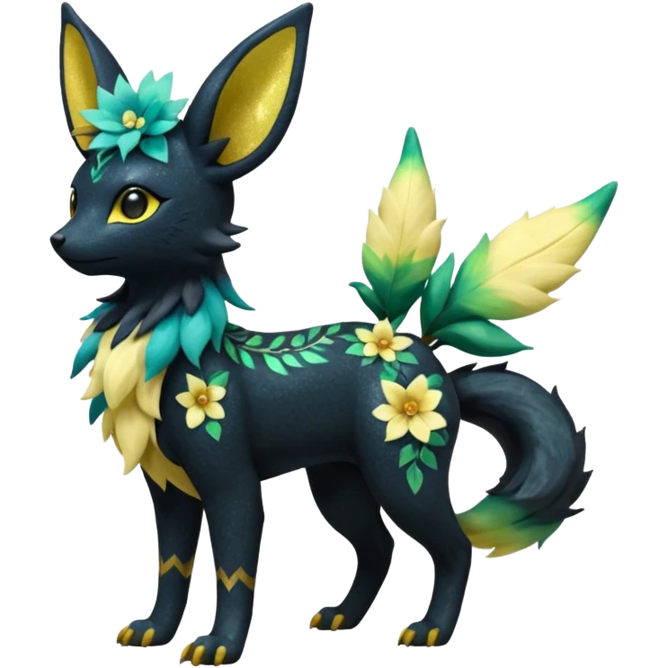 Multicolored sparkly light realistic pretty cool elegant realistic flowery exotic Trico-Bolthund-Electrike-Luxray-Umbreon-Leafeon-hybrid, full body emoji