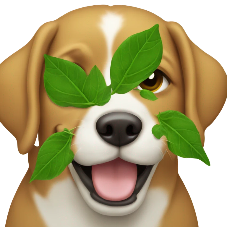 Dog consuming green leaves emoji
