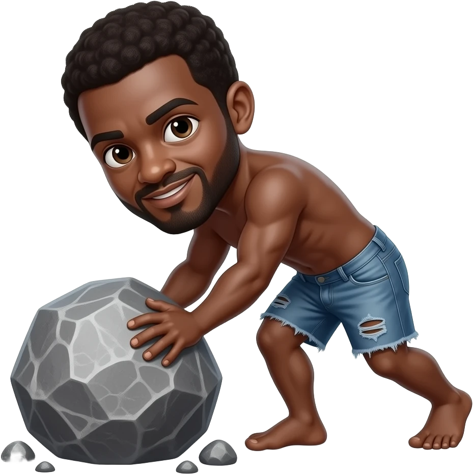 African Sisyphus in torn shorts push emoji