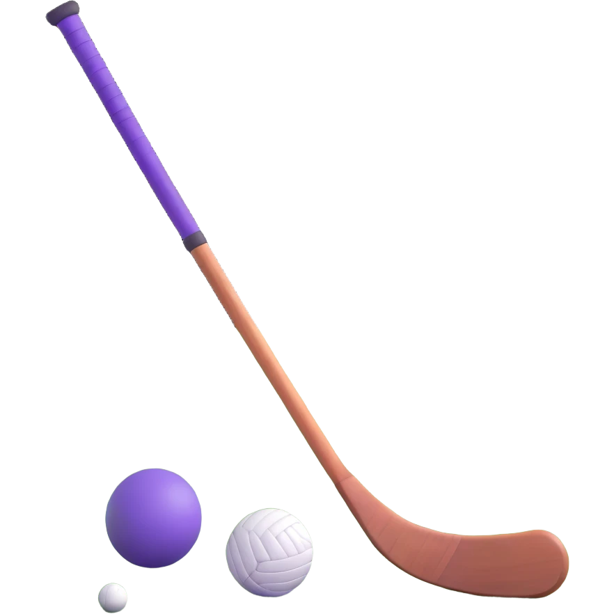 field hockey stick and ball on lush green field emoji