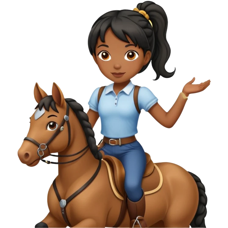 Black girl with two pigtails riding a horse emoji