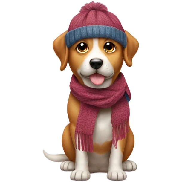 dog wearing scarf and hat emoji