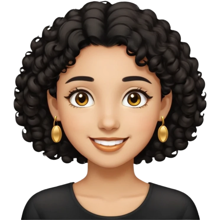 Girl showing happiness, medium skin tone, short curly black hair, gold earrings, brown eyes Minimal emoji showing happiness, medium skin tone, short curly black hair, gold earrings, brown eyes emoji