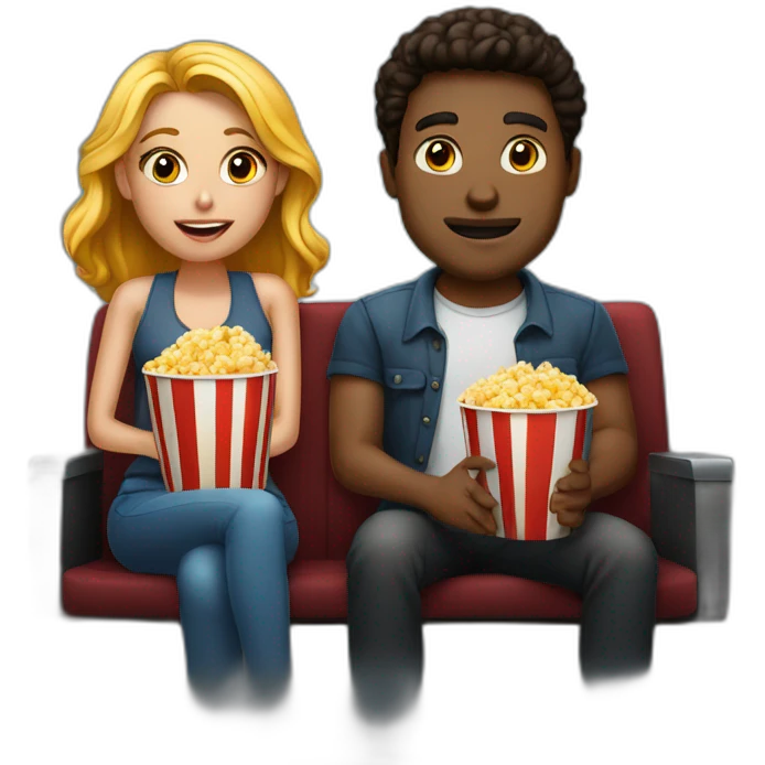 two beautiful people watching movie at the cinema, dark background emoji