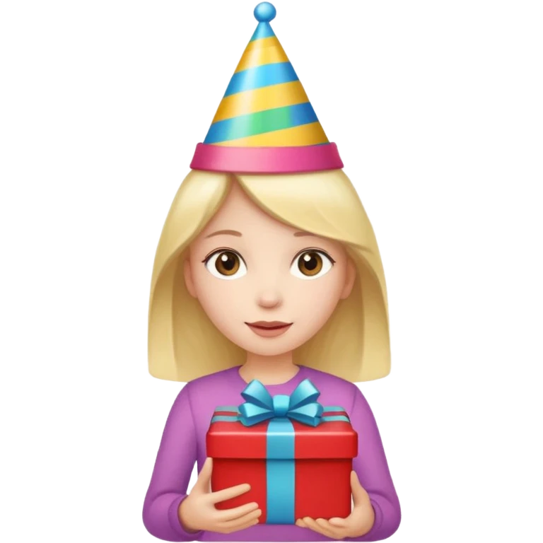 🥳🎀 kafasında tok olan elinde hediye olan bir kız emoji