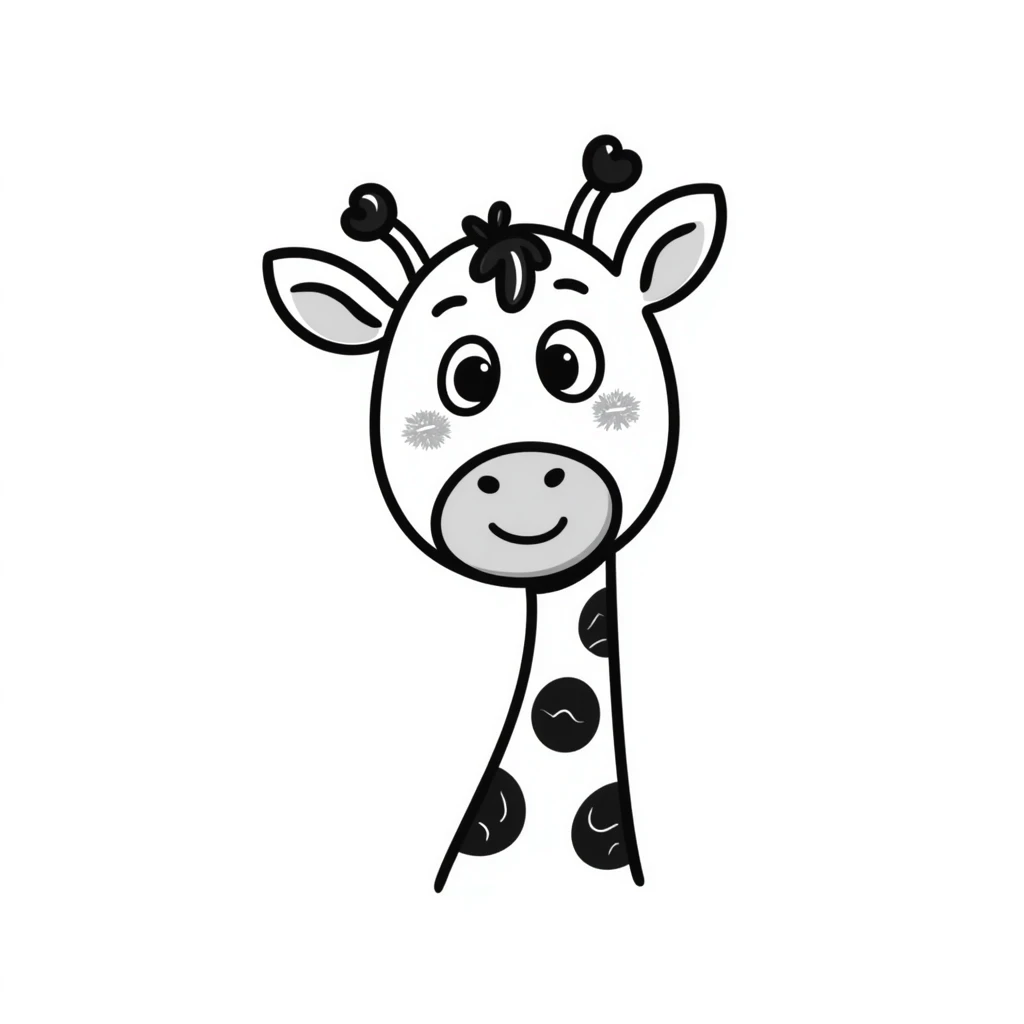 An adorable, blushing giraffe emoji with big, sparkly eyes, a shy smile, and exaggerated rosy cheeks. The design should be ultra-cute, with a rounded face and tiny features. Ideal for 'aww' or 'thanks' reactions in chat. emoji