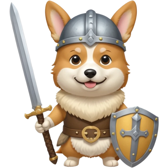 corgi with viking helmet and sword behind emoji