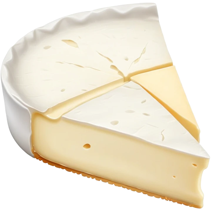 cinematic-realistic-brie-cheese-emoji,-featuring-soft-ripened-cheese-with-a-delicate white rind-rendered-with-lifelike-detail-and-inviting,-natural-lighting emoji