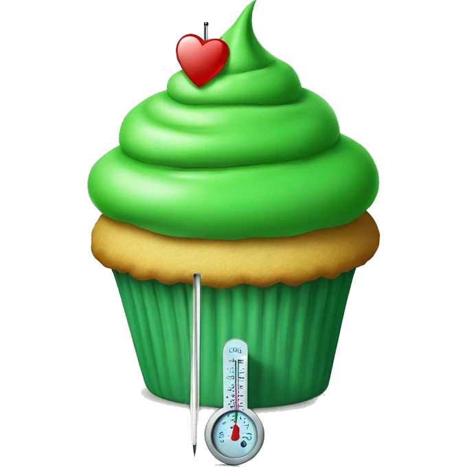Sad green cupcake with a thermometer in its mouth  emoji