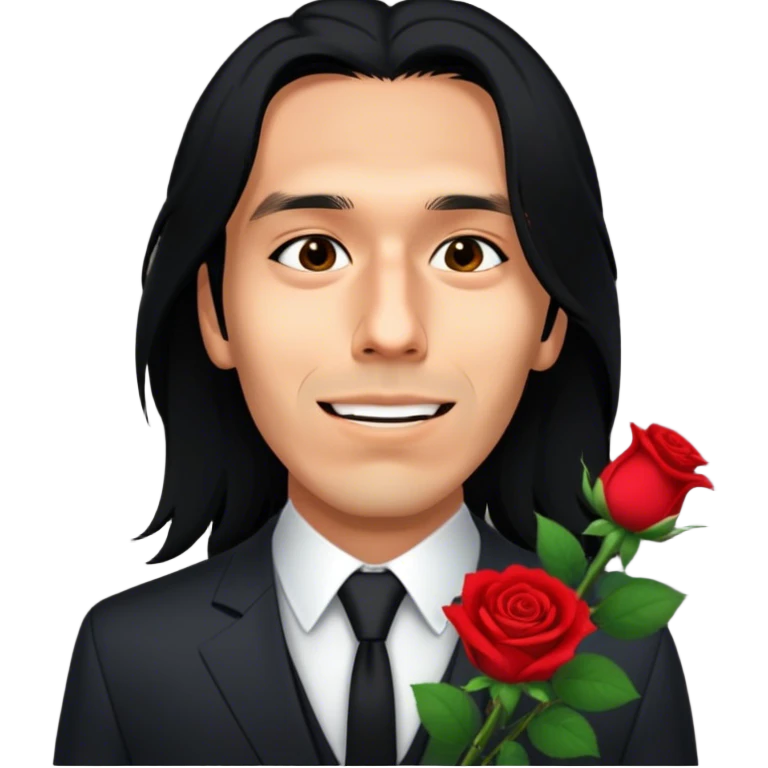 Guy with long hair wearing suit holding roses  emoji
