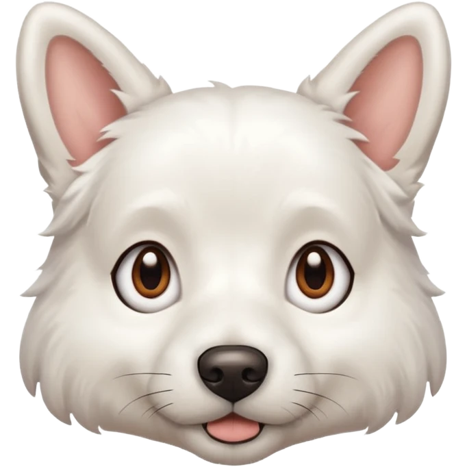 a completely white dog with brown eyes, a long, medium-sized body, and ears with small brown specks on them. emoji