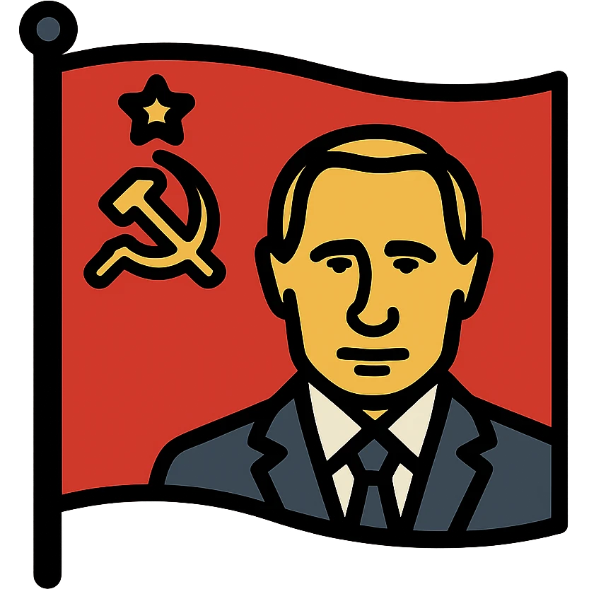 USSR flag with image of Putin, minimalist style, red and gold colors, no text emoji