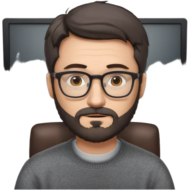 Profesor de pelo gris marrón oscuro con gafas un poco de barba jersey gris y un ordenador los óleos son marrones emoji