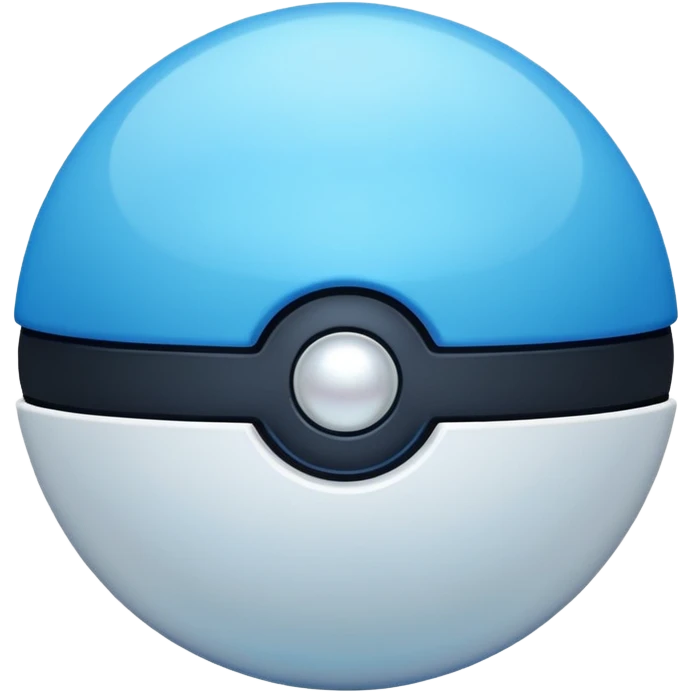 blue pokeball emoji, top half is a more saturated blue, bottom half is white, black stripe, with a white sheen, with a pearlescent finish, with a neon glow effect emoji