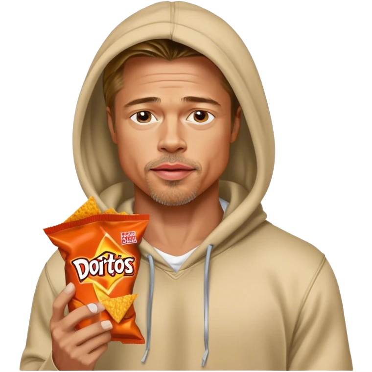 Brad Pitt in hoodie eating Doritos  emoji