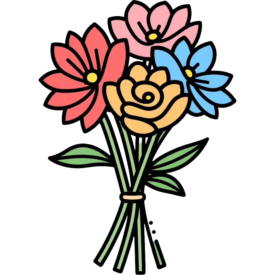 bouquet of flowers with various colorful flowers tied together emoji
