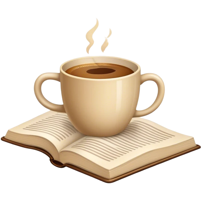 an open book with a beige coffee mug on it emoji