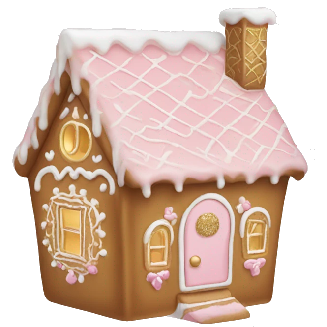 light pink and gold and white gingerbread house emoji