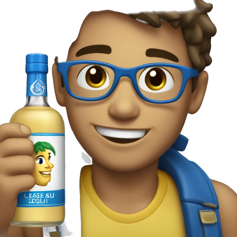 smiling boy with clase azul tequila bottle emoji