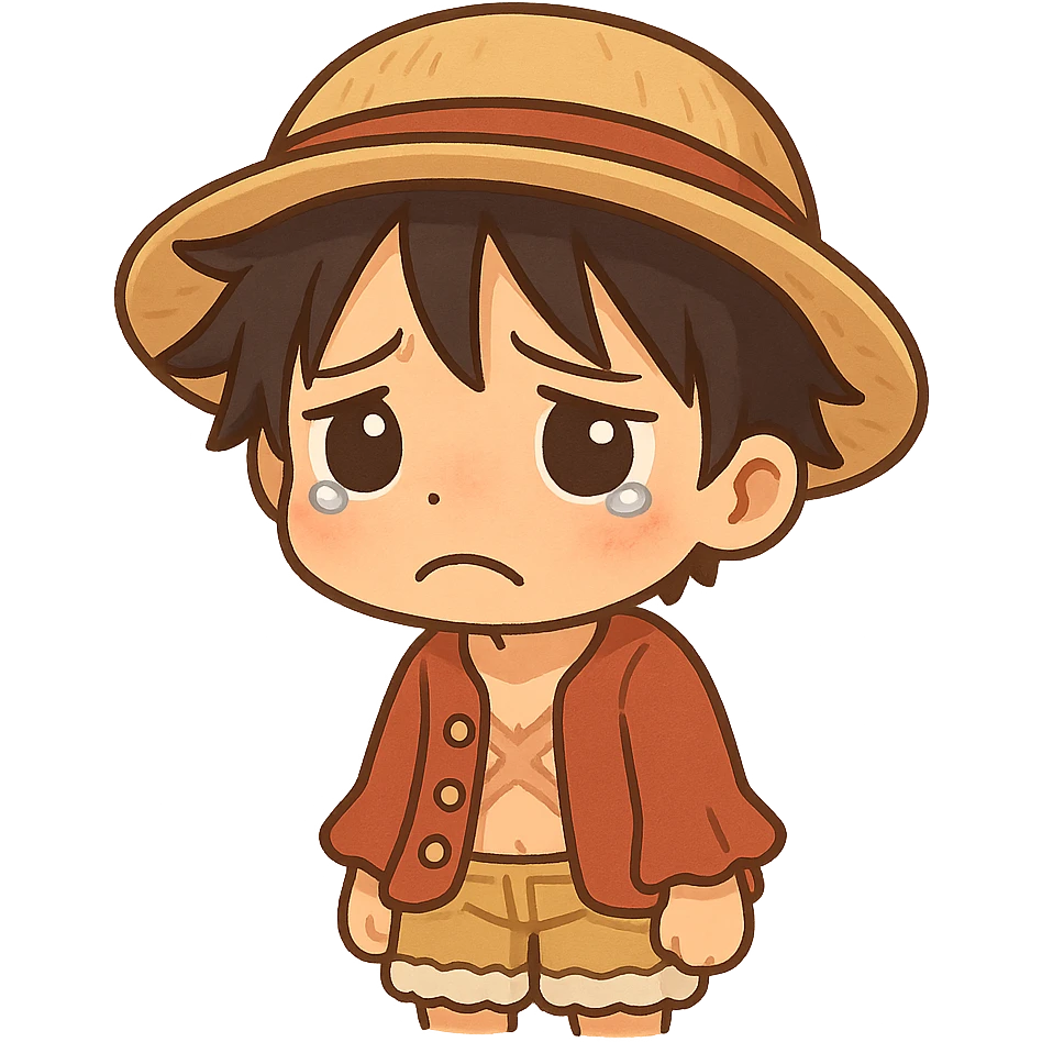 Luffy from One Piece, sad, cartoon chibi style emoji