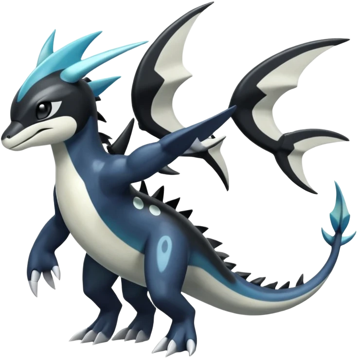 Black and white smooth glossy soft hot handsome tough badass cool Meloetta-Dialga-Orca-Salandit-Giratina-Pokémon-Fakémon-fusion-hybrid-creature (full body), 4-legged,  emoji