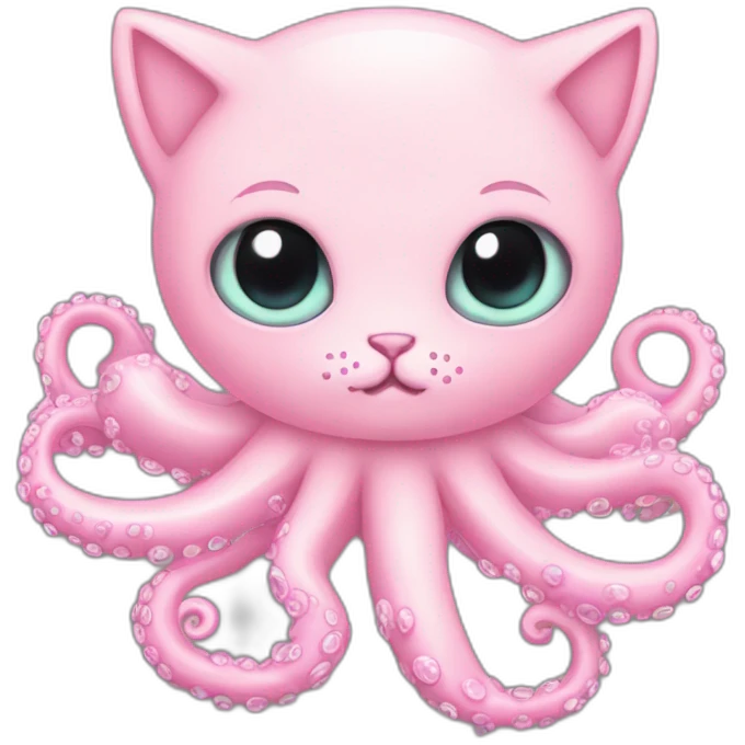 Light pink cat pink sparkly cat eyes  cute fluffy Octopus Tentacles body emoji