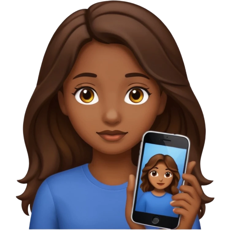 chica con el pelo castaño, largo, ligeramente ondulado, ojos marrón oscuro, estilo emoji de iPhone emoji