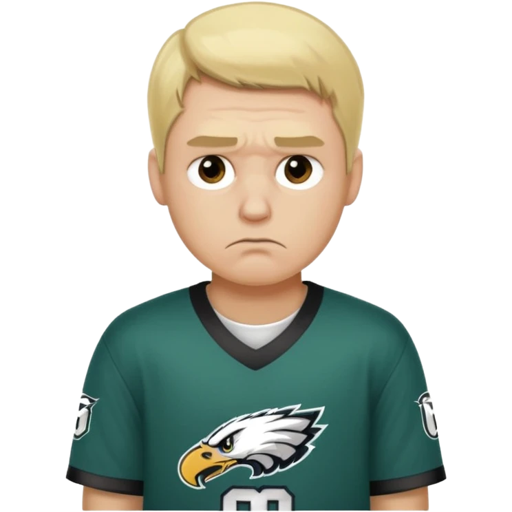 An adult blonde male Eagles fan who is sad emoji