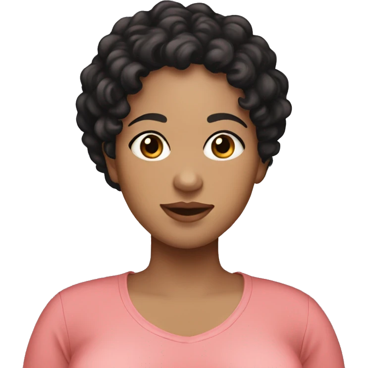 Pregnant woman with black curly short hair, light skinned wih dark brown eys emoji