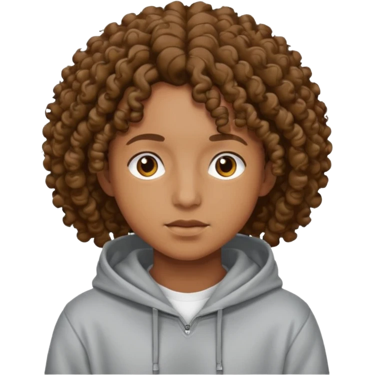 Gut wearing a hoodie with curly hair emoji