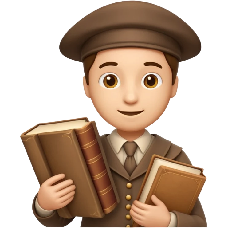 Apple Memoji-style 3D emoji of a historian holding scrolls or old books, soft shading, rounded shapes, no background.
 emoji