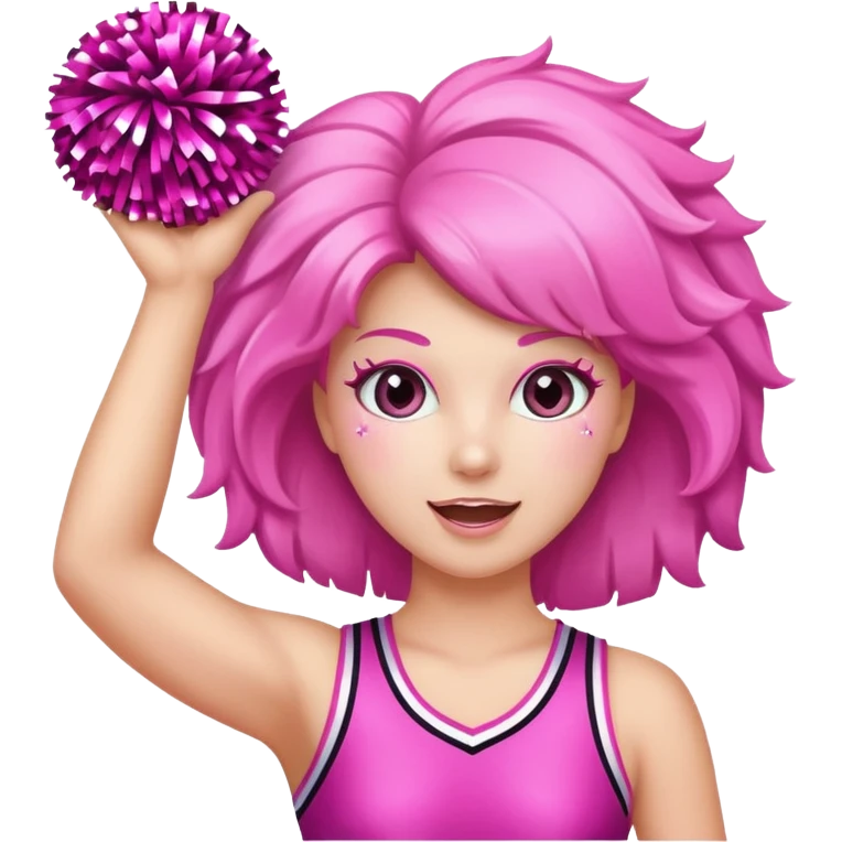 football cheerleader, holding a cheering pom, pink and twinkle emoji