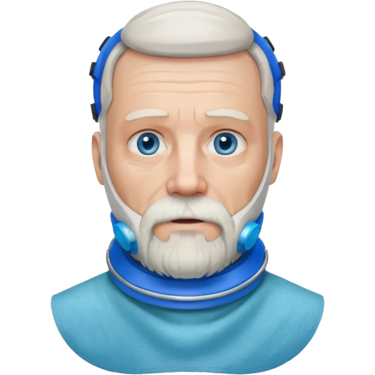 Older man with a full beard, a medical neck brace, and blue eyes. emoji