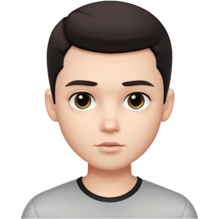 Very pretty handsome bratz man,  short dark hair, has black eyes , pale skin, defined jawline emoji
