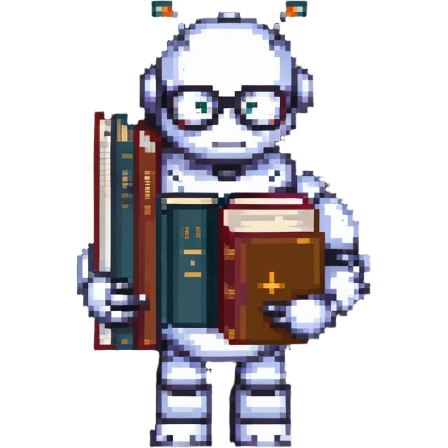 nerdy robot librarian with glasses and books emoji