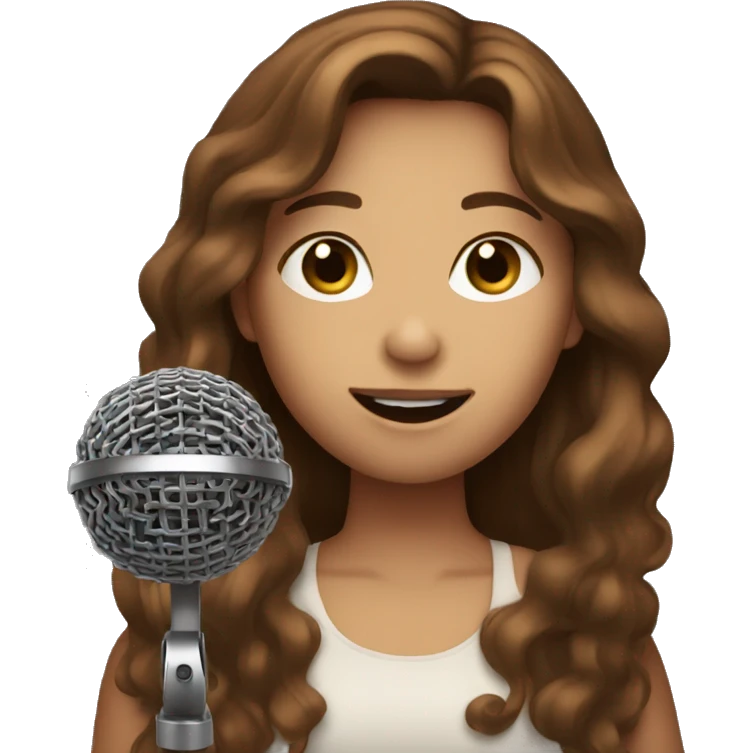 a girl with brown hair singing into a microphone emoji