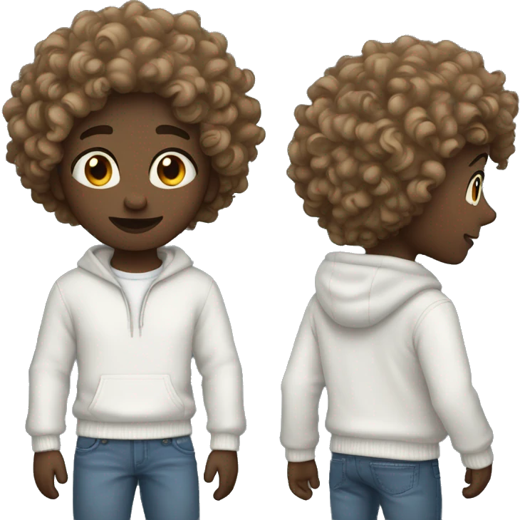 Light dark boy with curly hair blue jean and White pullover emoji