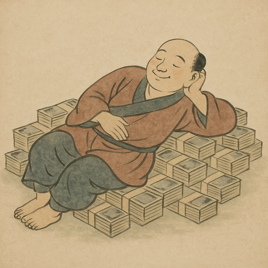happy person napping on mattress of money emoji