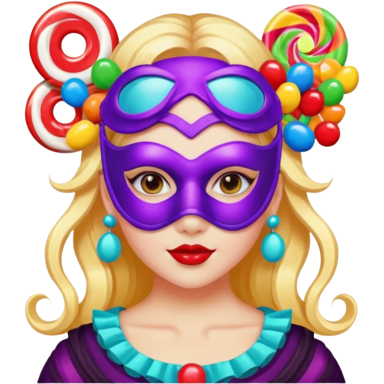 girl with a lot of accessories and masks made out of candy emoji