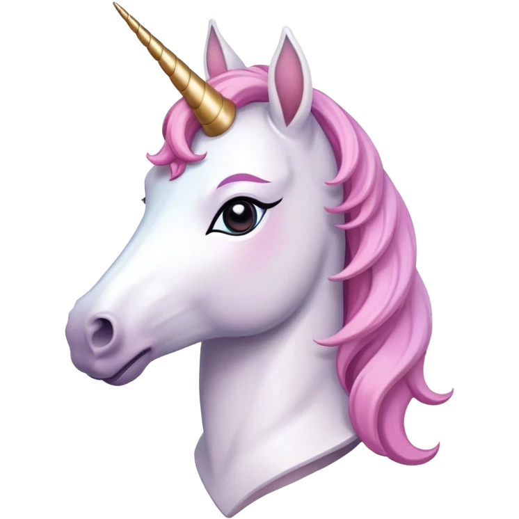 anthropomorphised female unicorn ballerina, horse-like unicorn face with muzzle, mane, ears, prominent horn, head and shoulders, standard pose emoji