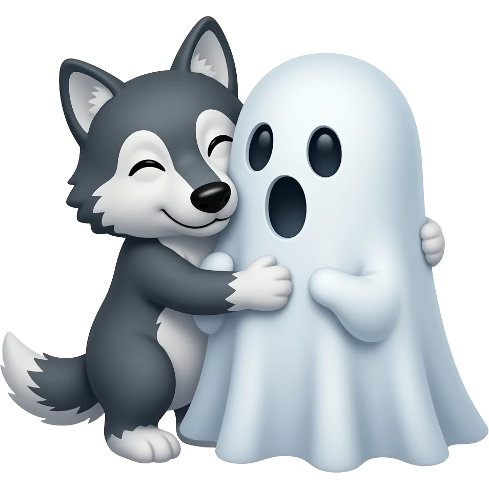 wolf hugging a ghost emoji