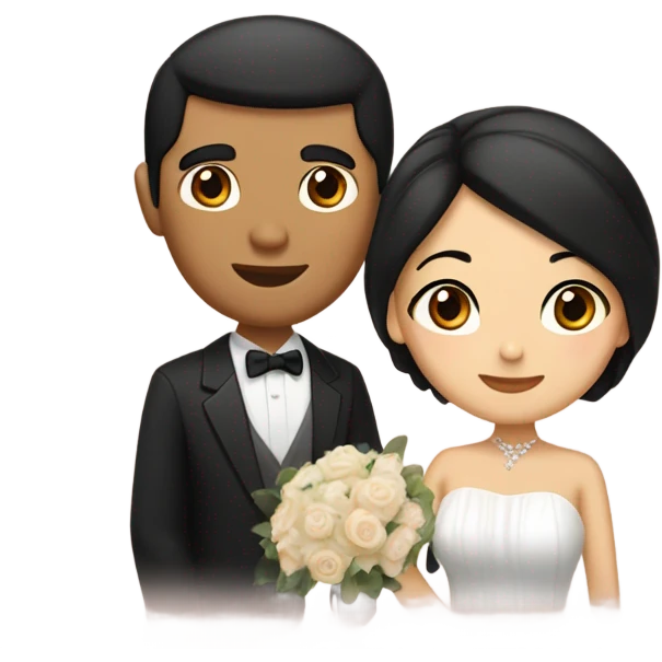 Brown eyes tan Asian man with brown eye black hair light fair skin woman in love in wedding  emoji