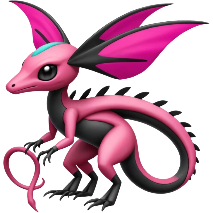 Magenta, black and white Meloetta-Flygon-Gorebyss-Salandit-Pokémon-Fakémon-creature-fusion-hybrid emoji